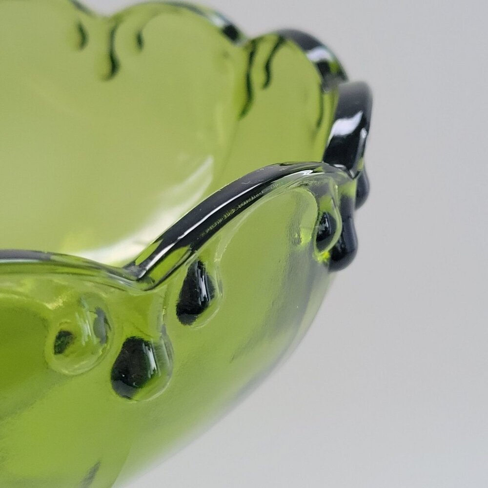 Vintage Indiana Glass Garland Pedestal Compote Dish, Avocado Green Teardrop Edge - Picture 8 of 10